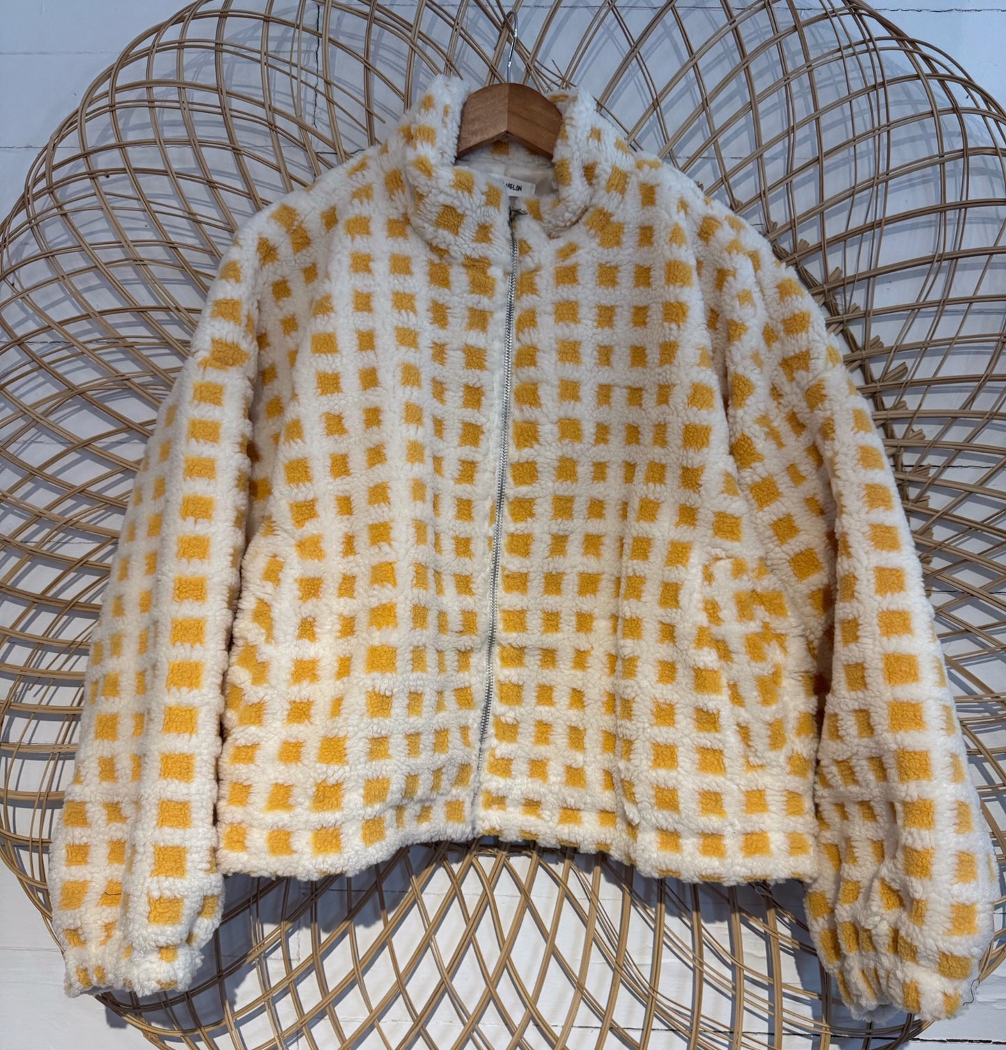 Boho Hipster Checkerboard Sherpa Fleece Zip up