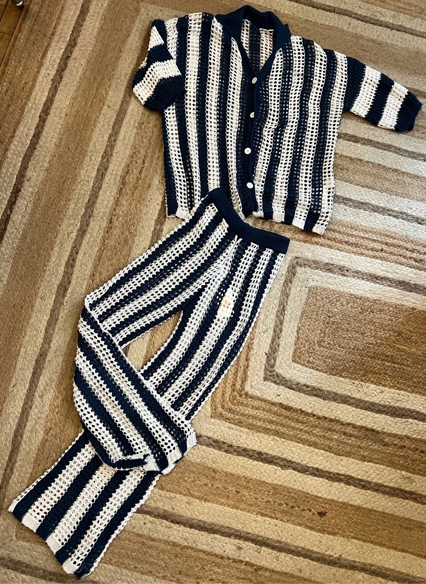 XL Navy/White Stripe Crochet Pants