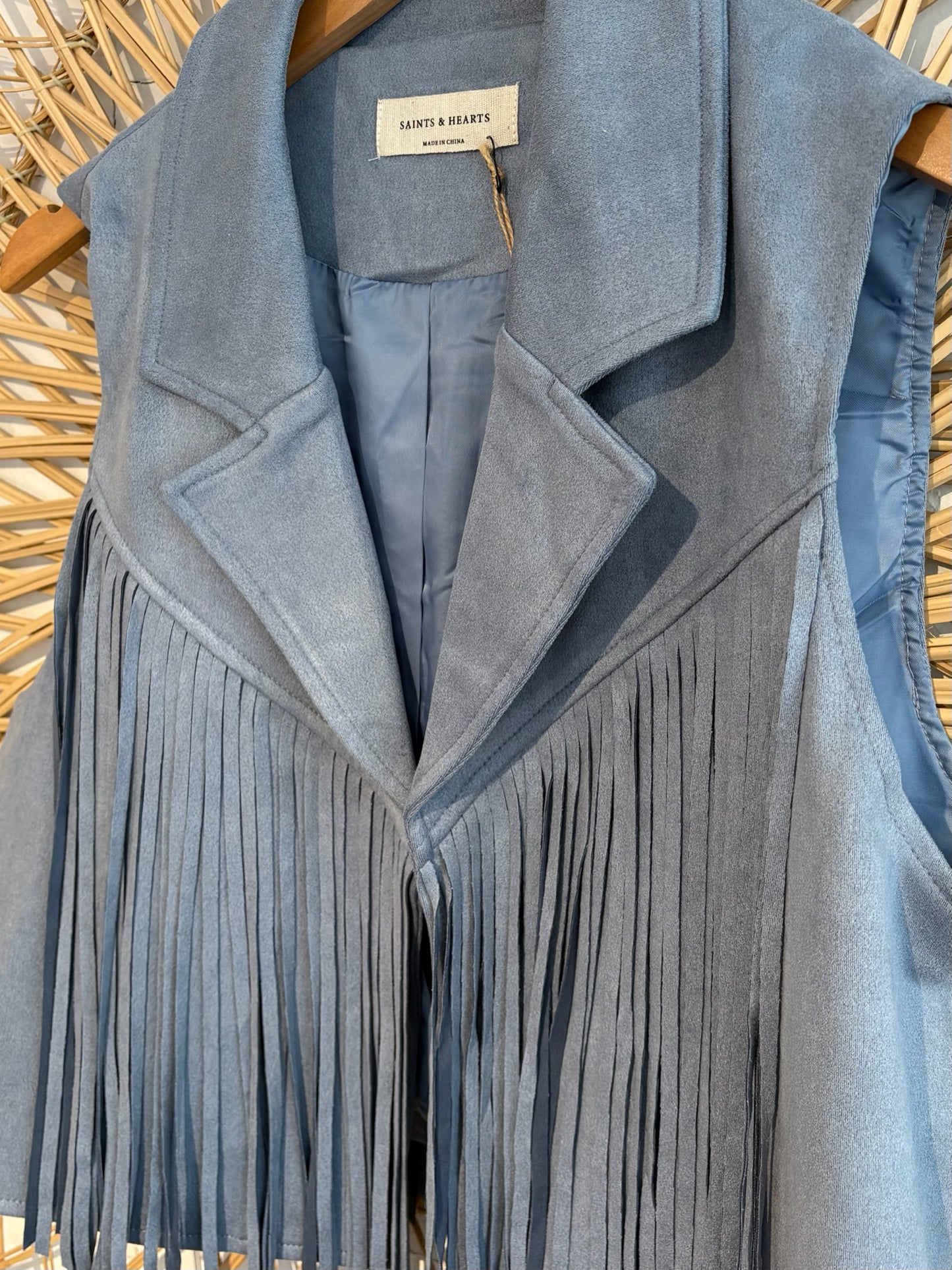 Boho Western Collared Fringe Suede Vest