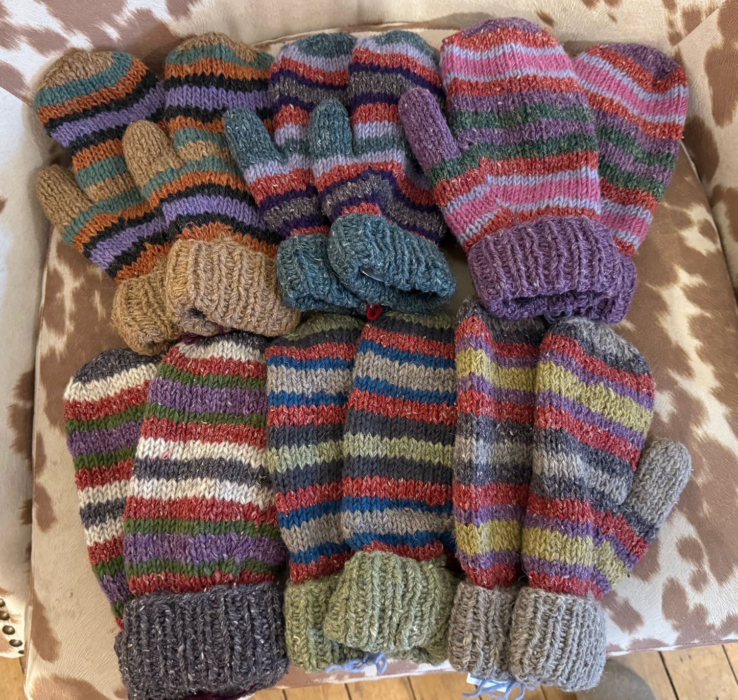 Boho Hipster Striped Cozy Knit Fleece Lined Mittens