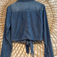 Boho Western Denim Tie Front Button Up Shirt