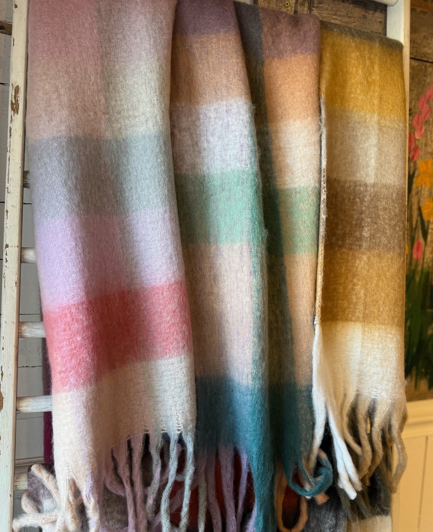 Boho Cozy Soft Plaid Fringe Scarf