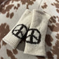 Knit Fleece Lined Peace Sign Fingerless Gloves