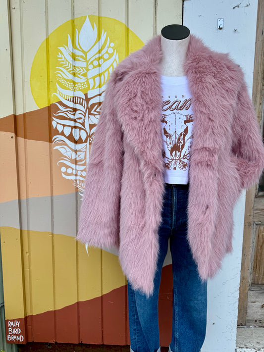 S Pink Boho Shabby Chic Faux Fur Jacket