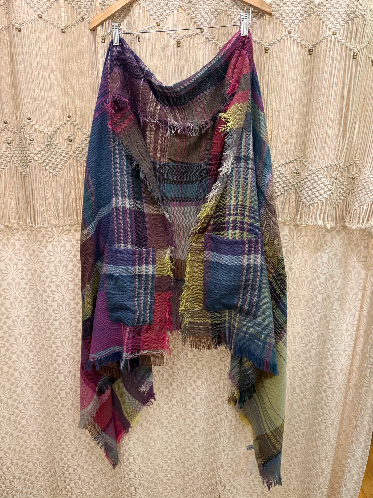 Boho Plaid Shawl With Pockets