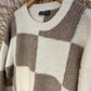 L Beige Hipster Checkered Soft Knit Sweater