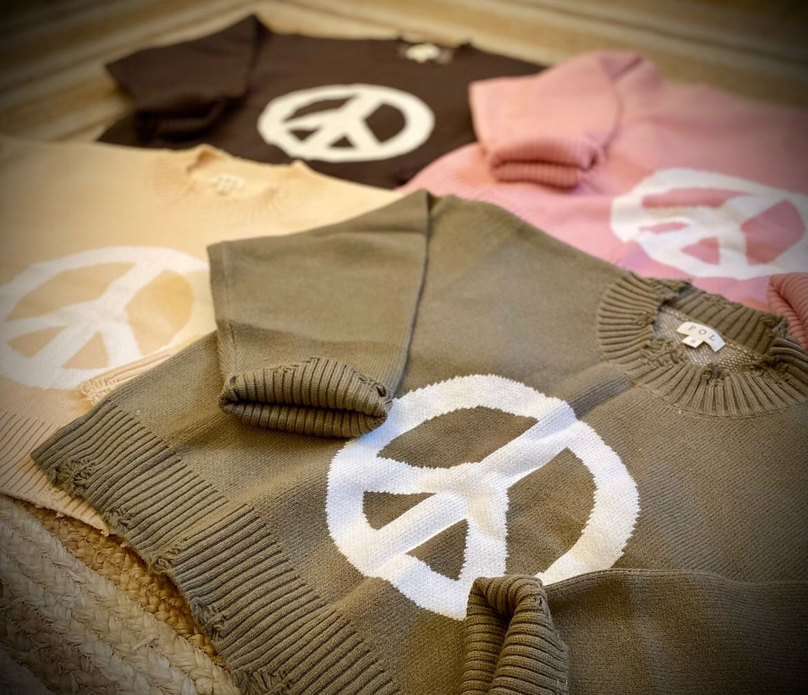 Boho Shabby Chic Peace Sign Sweater