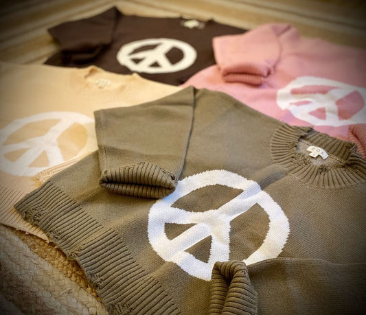 Boho Shabby Chic Peace Sign Sweater
