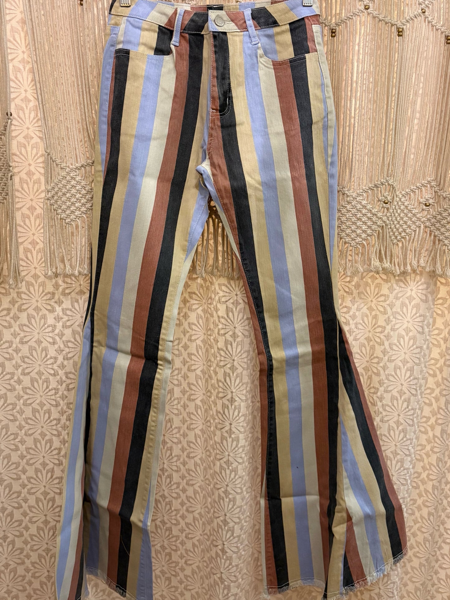 Boho Hippy Striped Denim Bell Bottoms