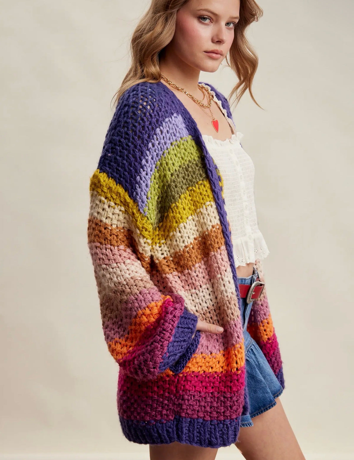 Striped Chunky Knit Cardigan