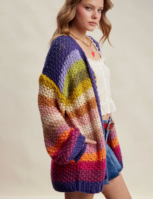 Striped Chunky Knit Cardigan