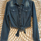 Boho Western Denim Tie Front Button Up Shirt