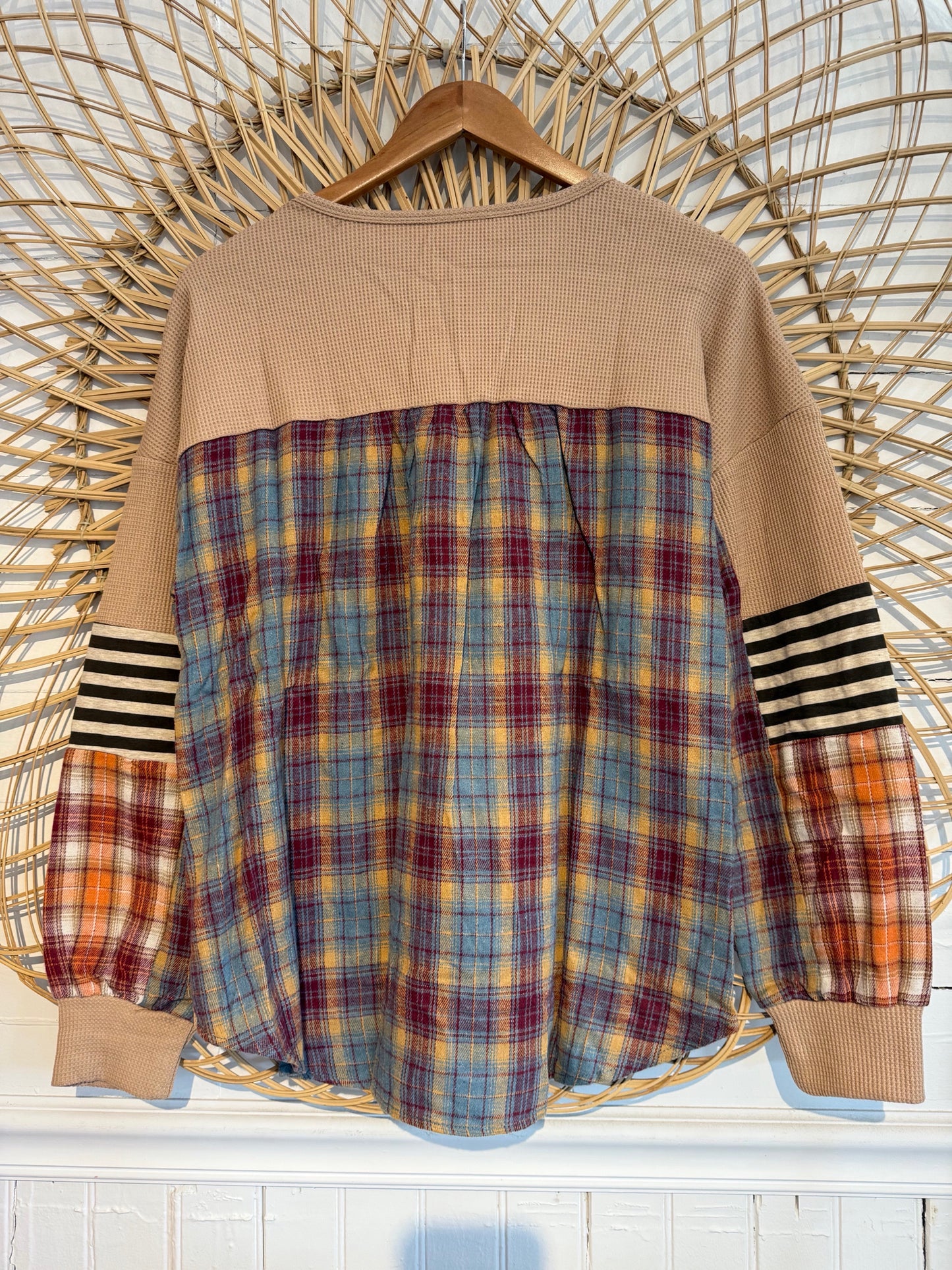 Patchwork Flannel Waffle-knit Long Sleeve