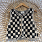 S/M Ivory/Black Crochet Checkerboard Button-up Vest