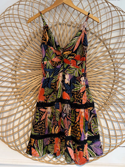 Boho Floral Twist Front Crochet Tiered Dress