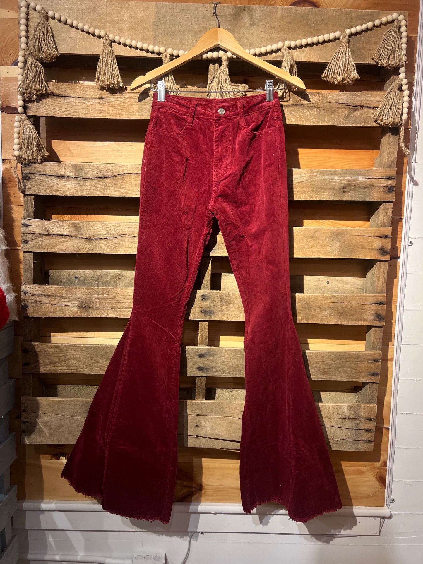 S Red Retro Hippy Corduroy Bell Bottoms