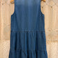Boho Western Denim Tiered Button Sleeveless Dress