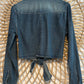 Boho Western Denim Tie Front Button Up Shirt