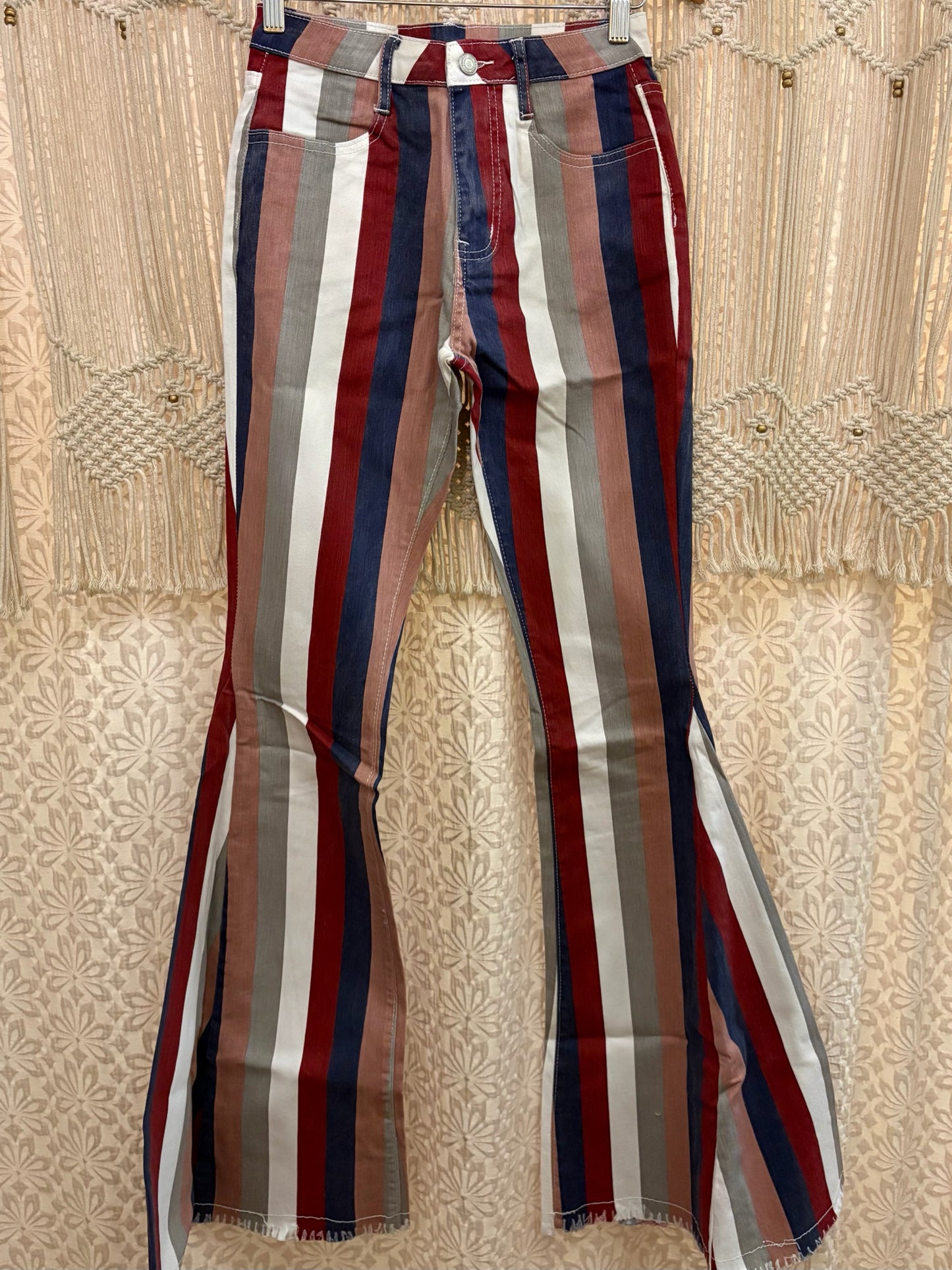 Boho Hippy Striped Denim Bell Bottoms