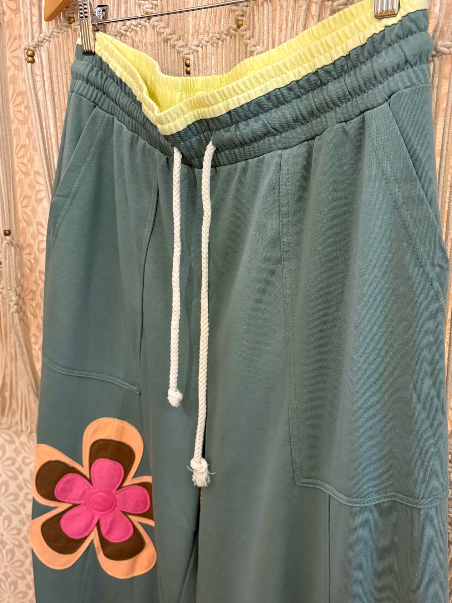 Boho Funky Retro Floral Wide Leg Sweatpants