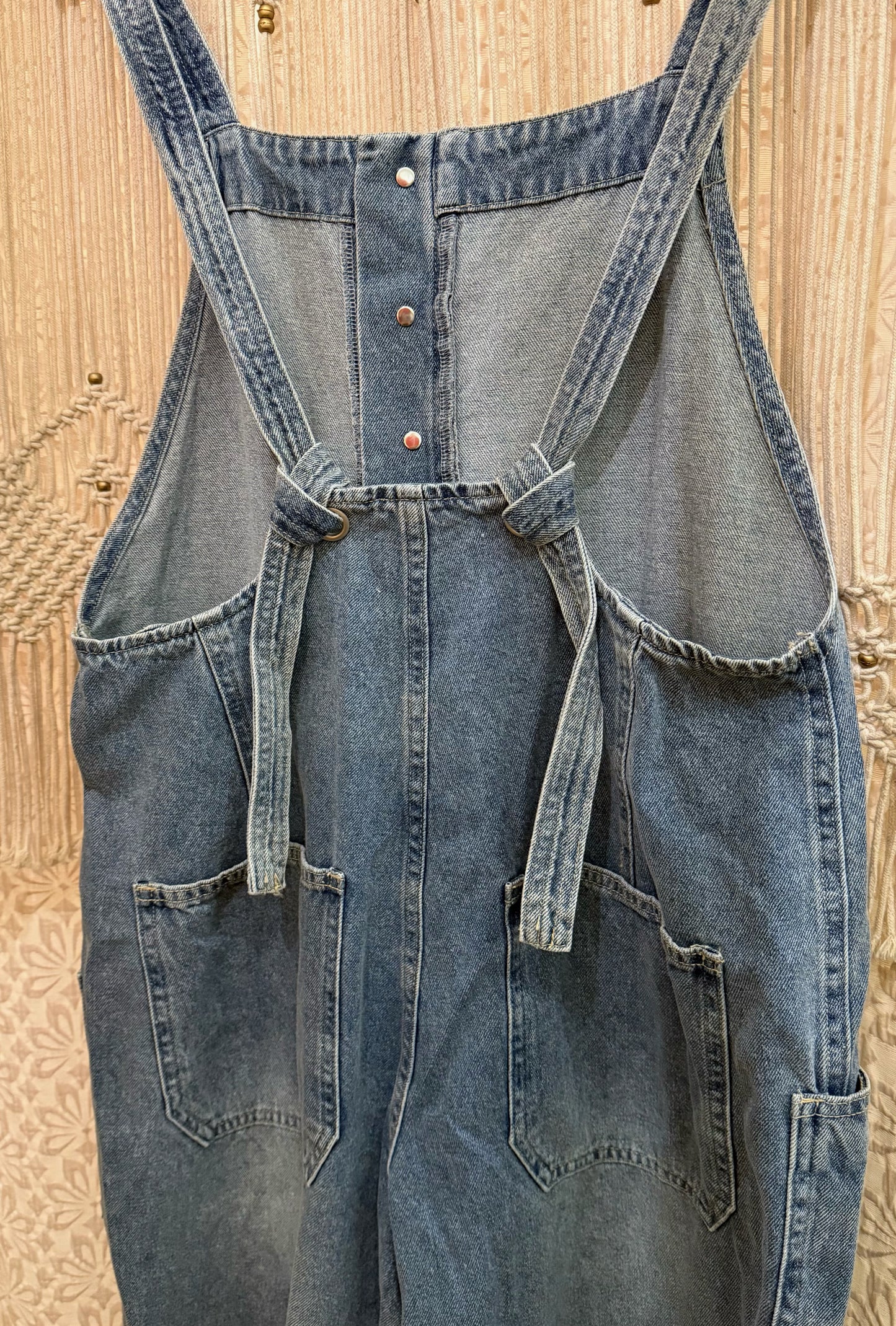 Boho Hippy Denim Button Front Wide Leg Overalls