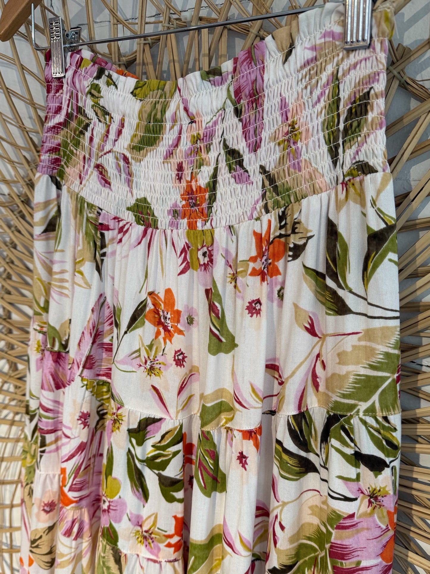 Boho Floral Smocked Waist Tiered Maxi Skirt