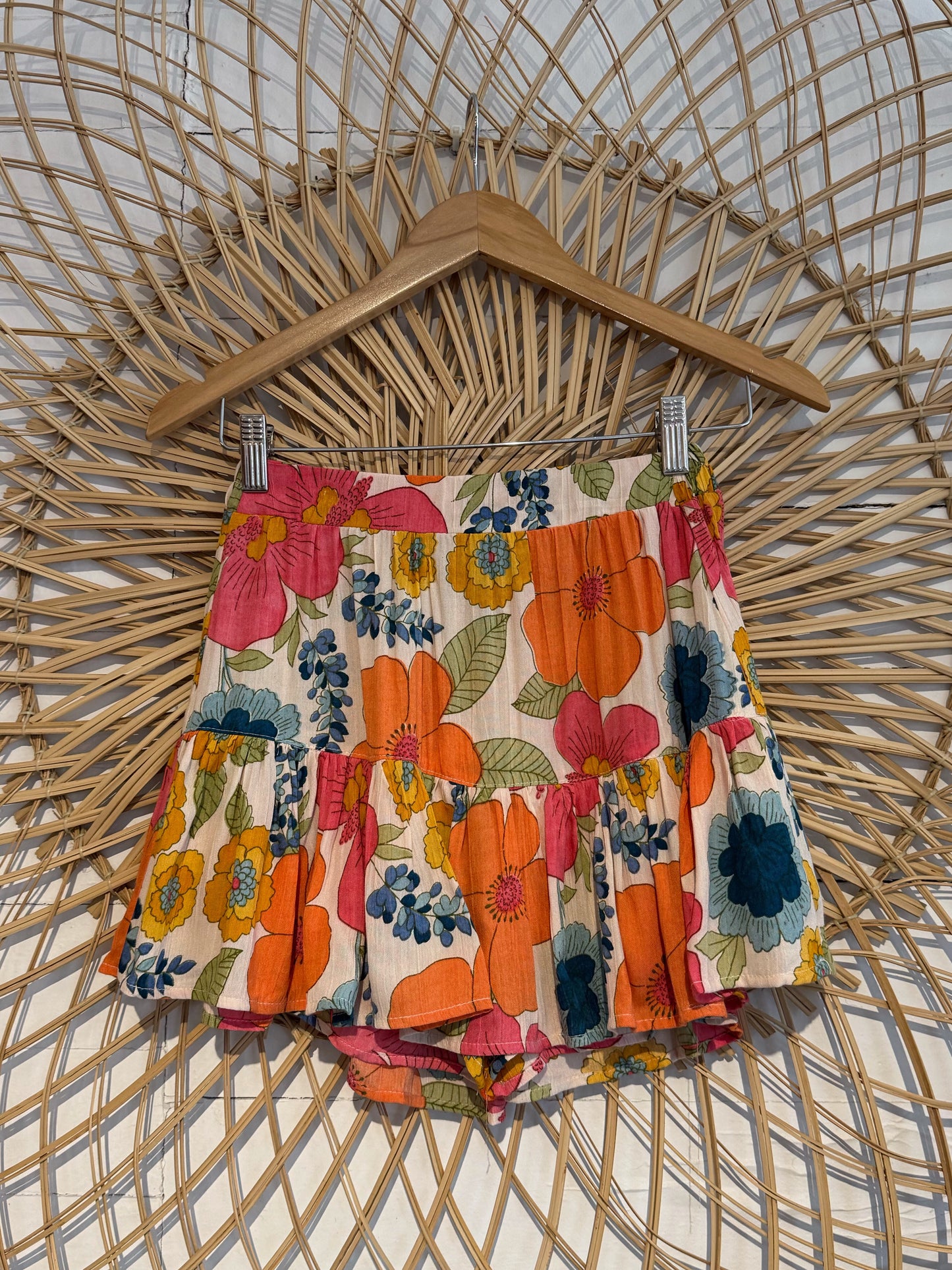 Boho Floral Ruffle Hem Skort