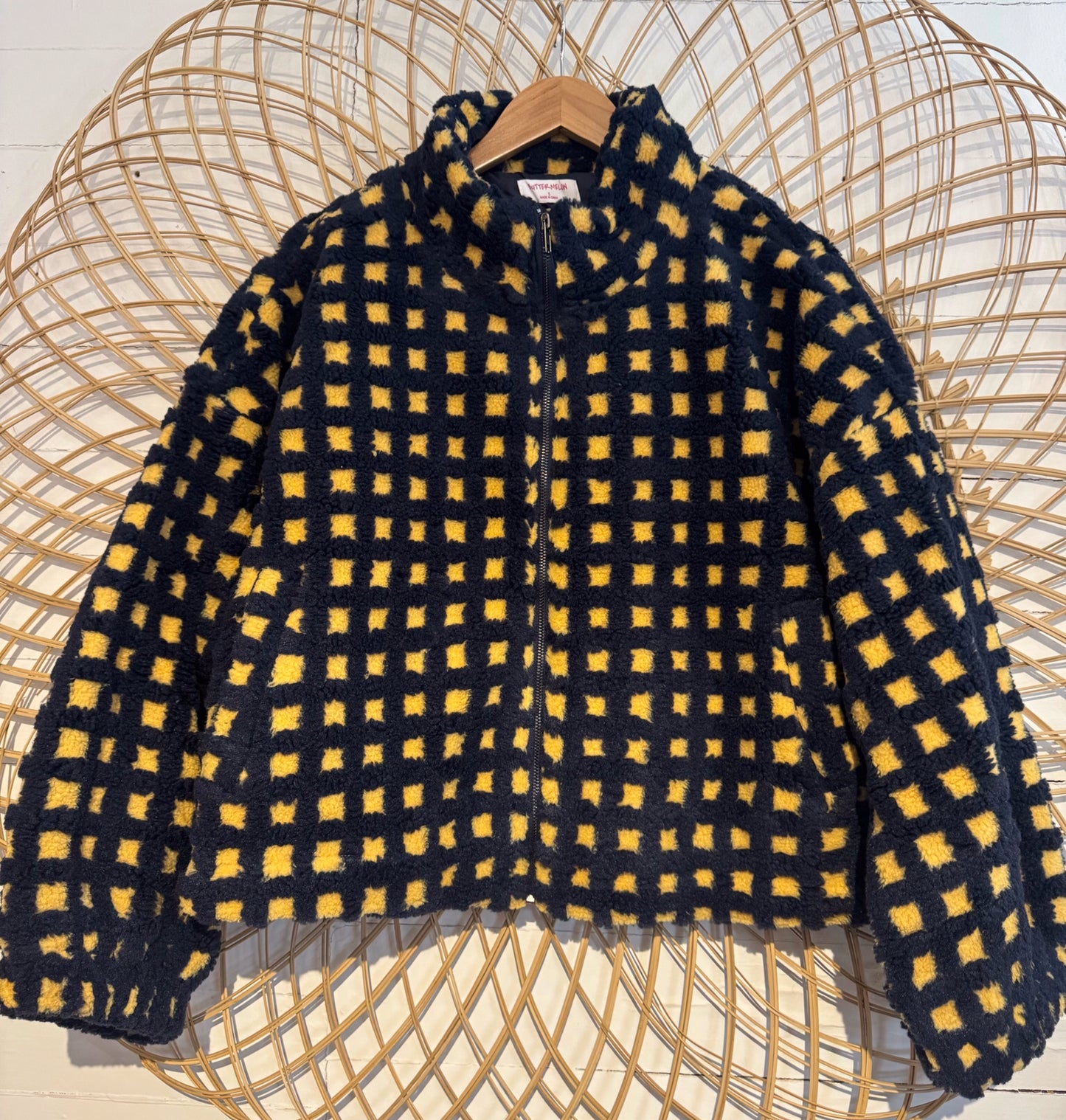 Boho Hipster Checkerboard Sherpa Fleece Zip up