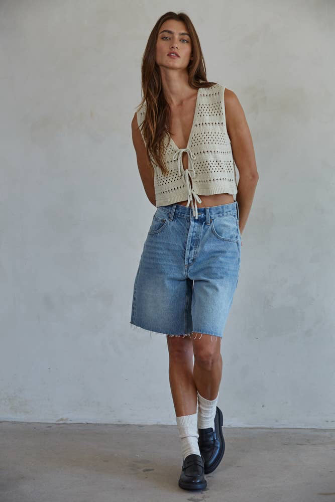 Boho Crochet Tie Front Sweater Vest