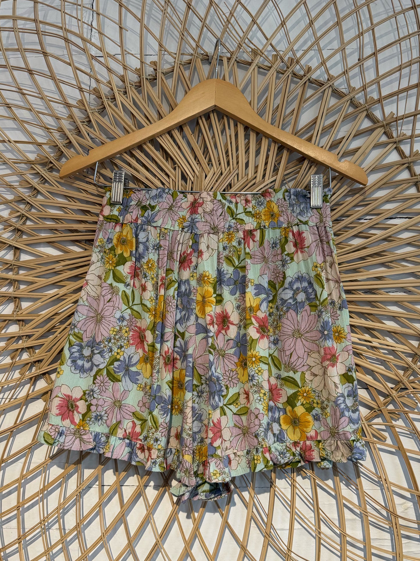 Boho Floral Tie Front Ruffle Hem Shorts
