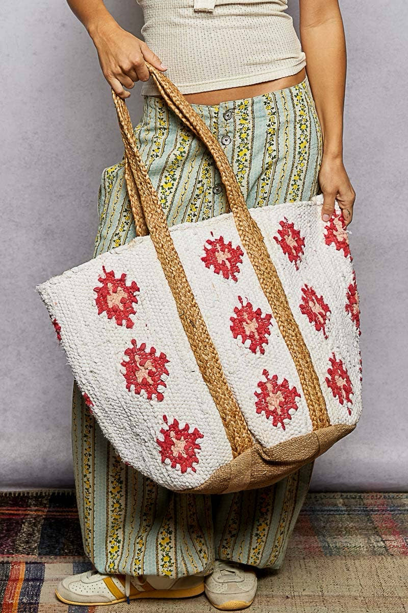 Boho Woven Large Straw Tote Bag