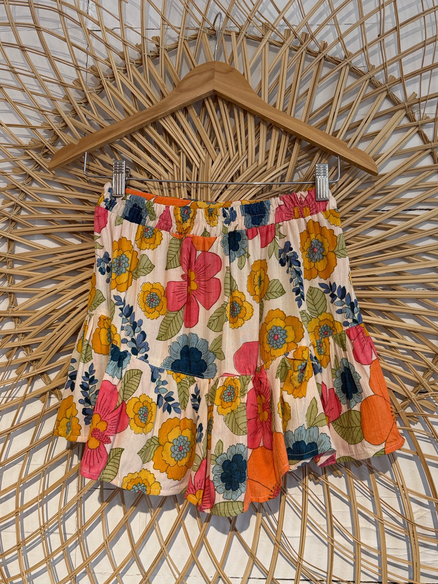 Boho Floral Ruffle Hem Skort
