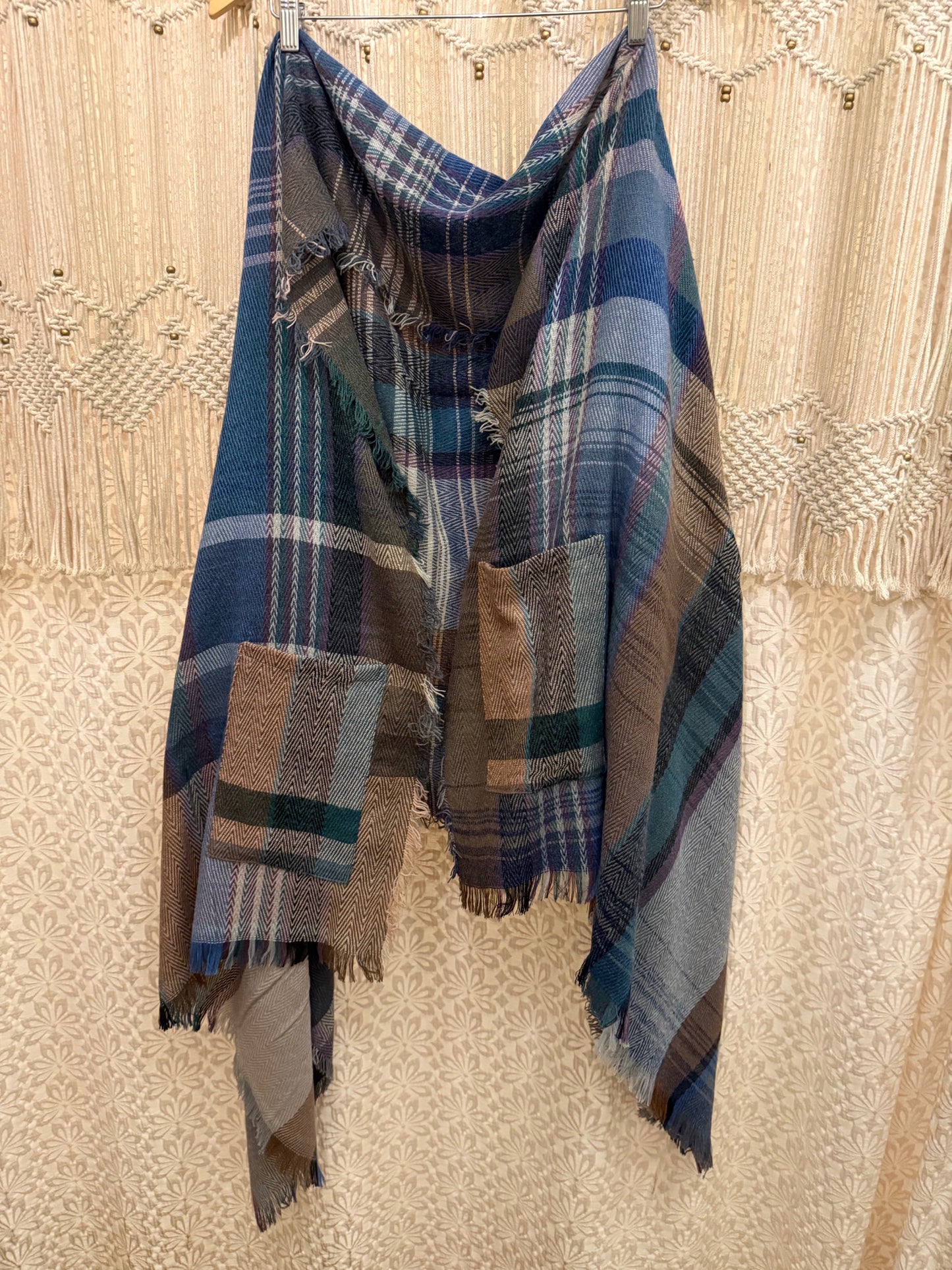 Boho Plaid Shawl With Pockets