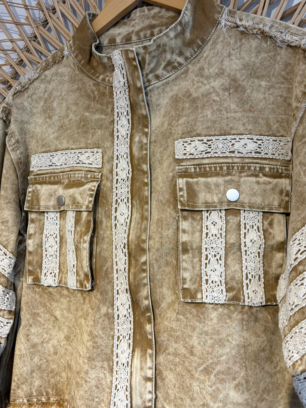 Boho Hippy Lace Trim Buckle Sleeve Denim Jacket