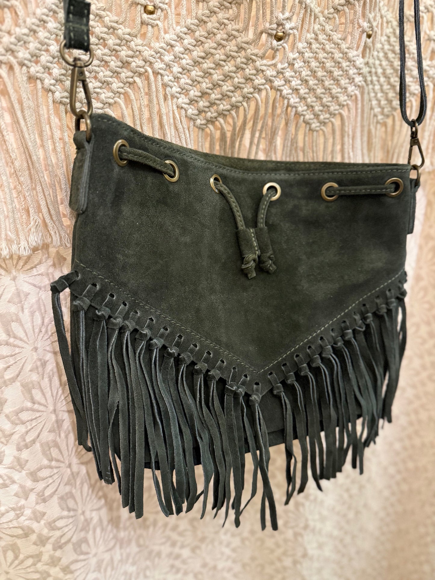 Boho Suede Fringe Festival Bag