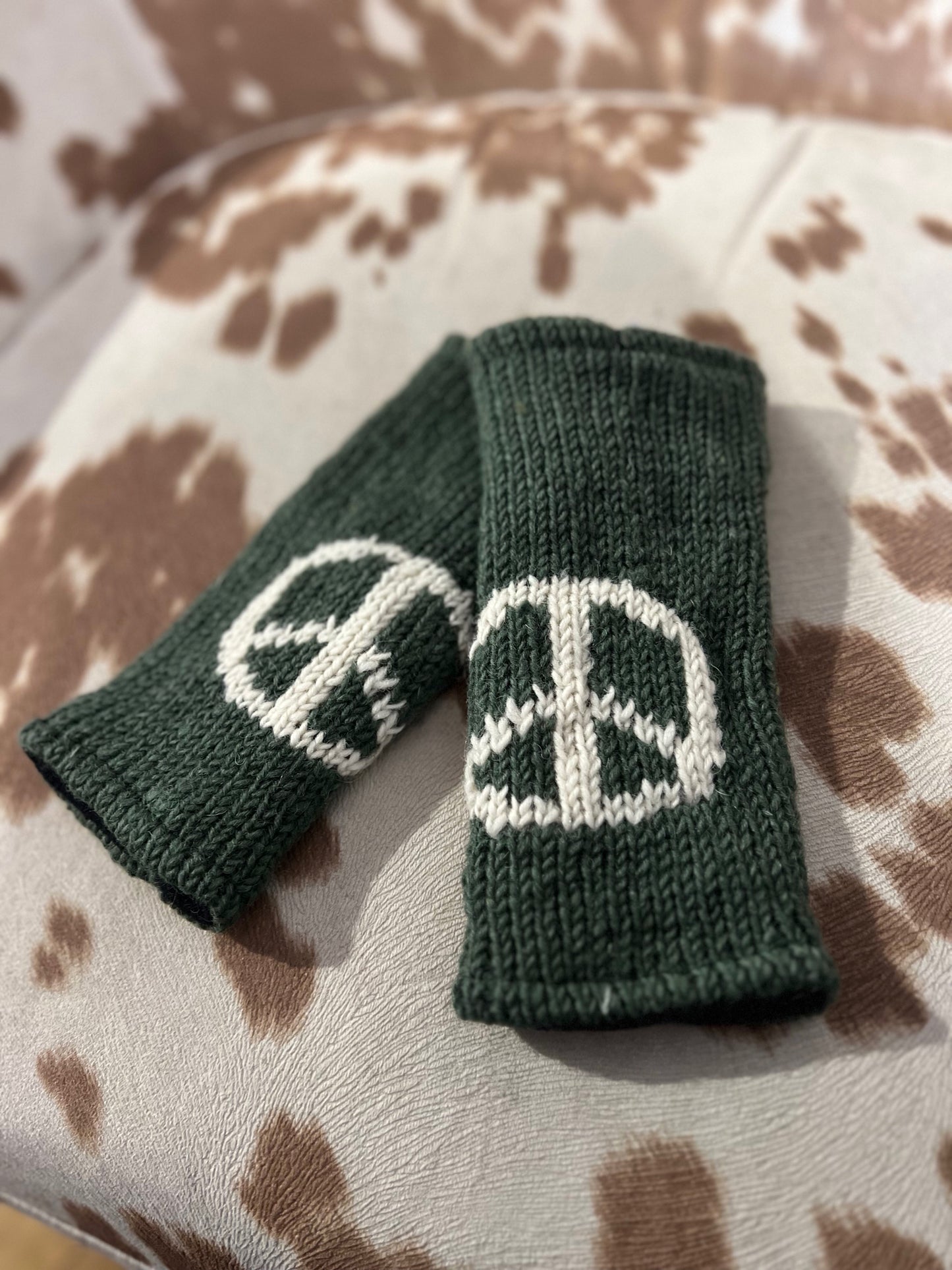 Knit Fleece Lined Peace Sign Fingerless Gloves