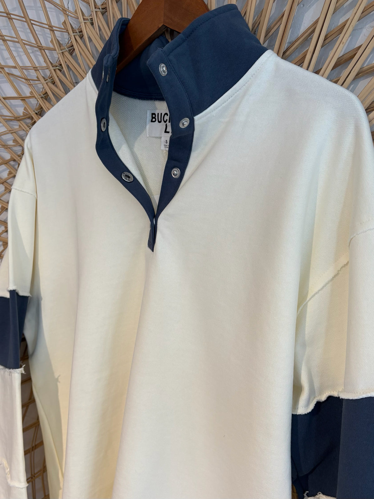 Boho Hipster Cozy Colorblock Snap Pullover
