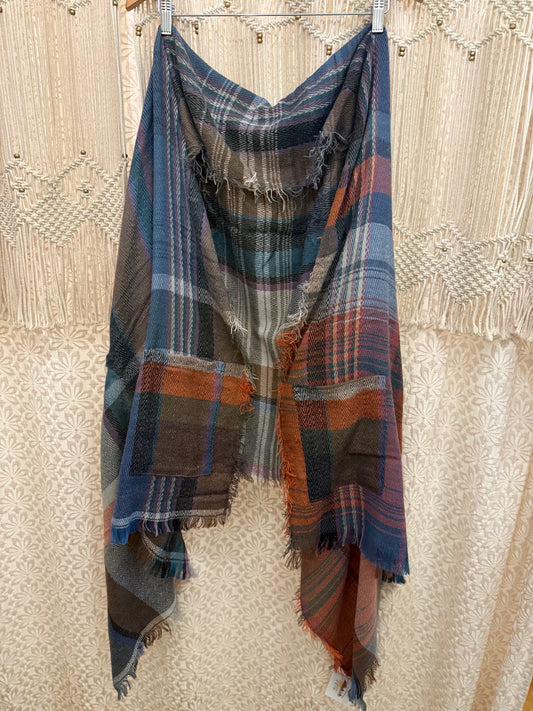 Boho Plaid Shawl With Pockets