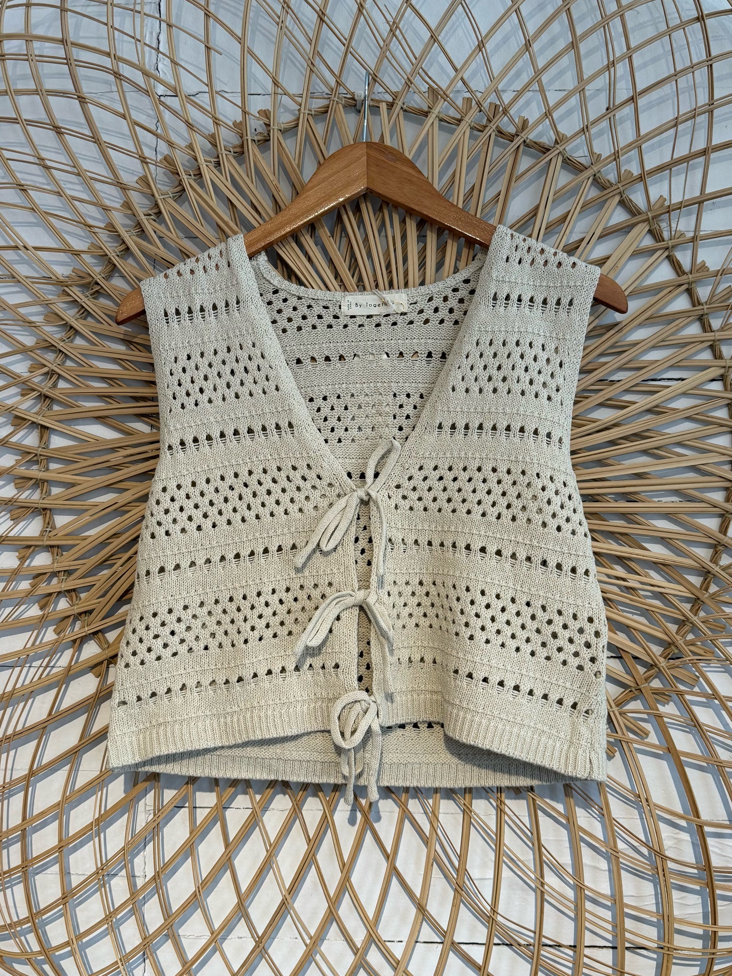 Boho Crochet Tie Front Sweater Vest