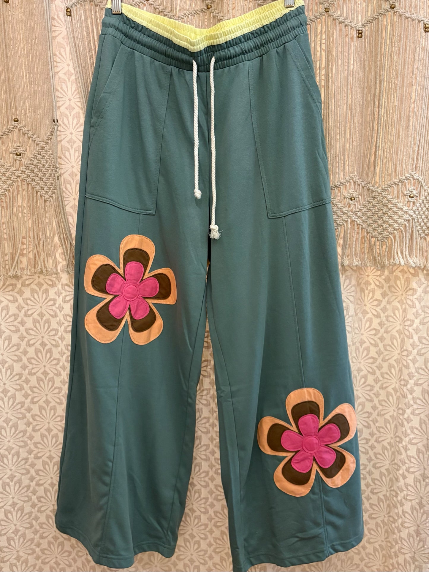 Boho Funky Retro Floral Wide Leg Sweatpants