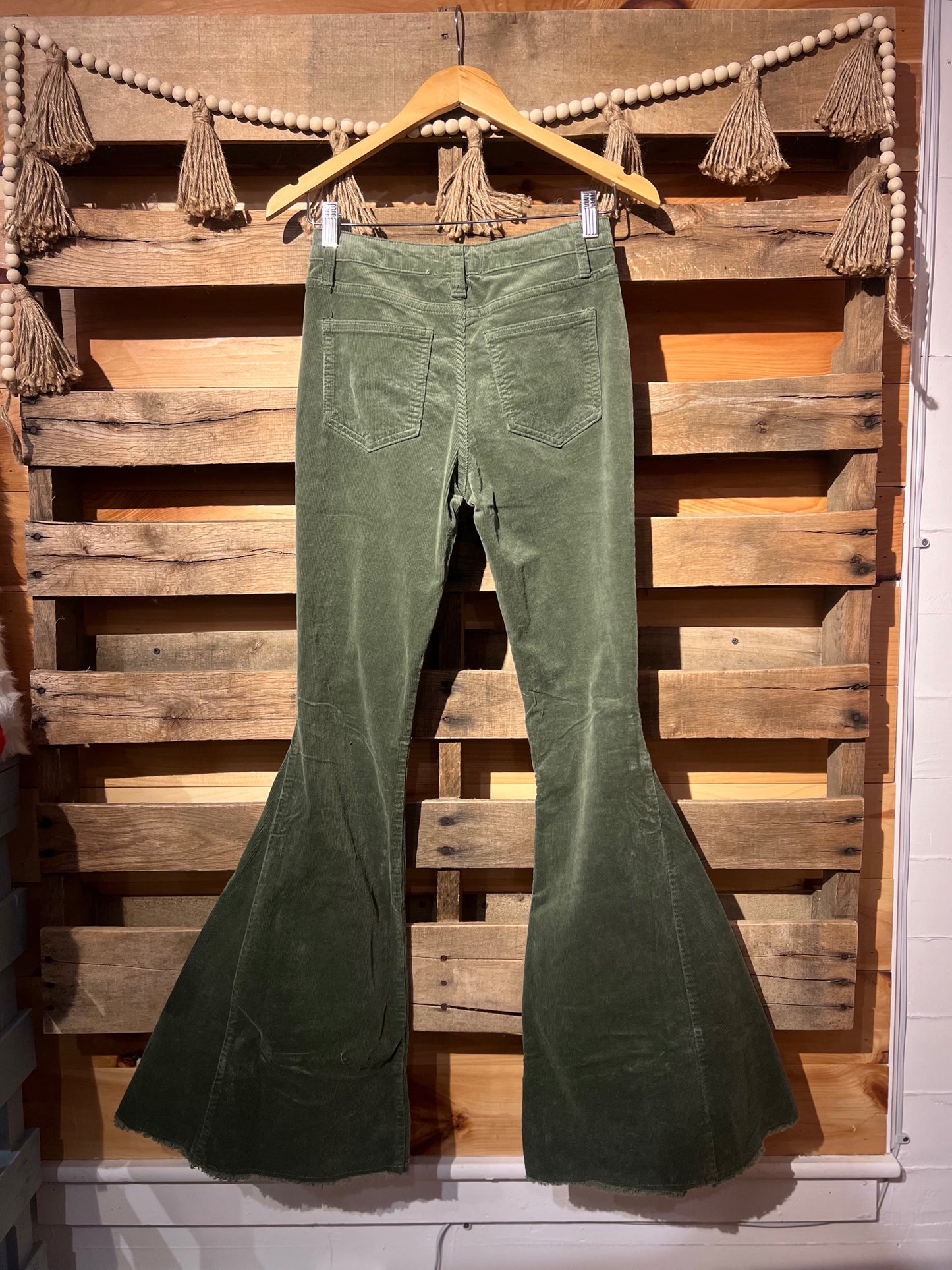 S Green Retro Hippy Corduroy Bell Bottoms