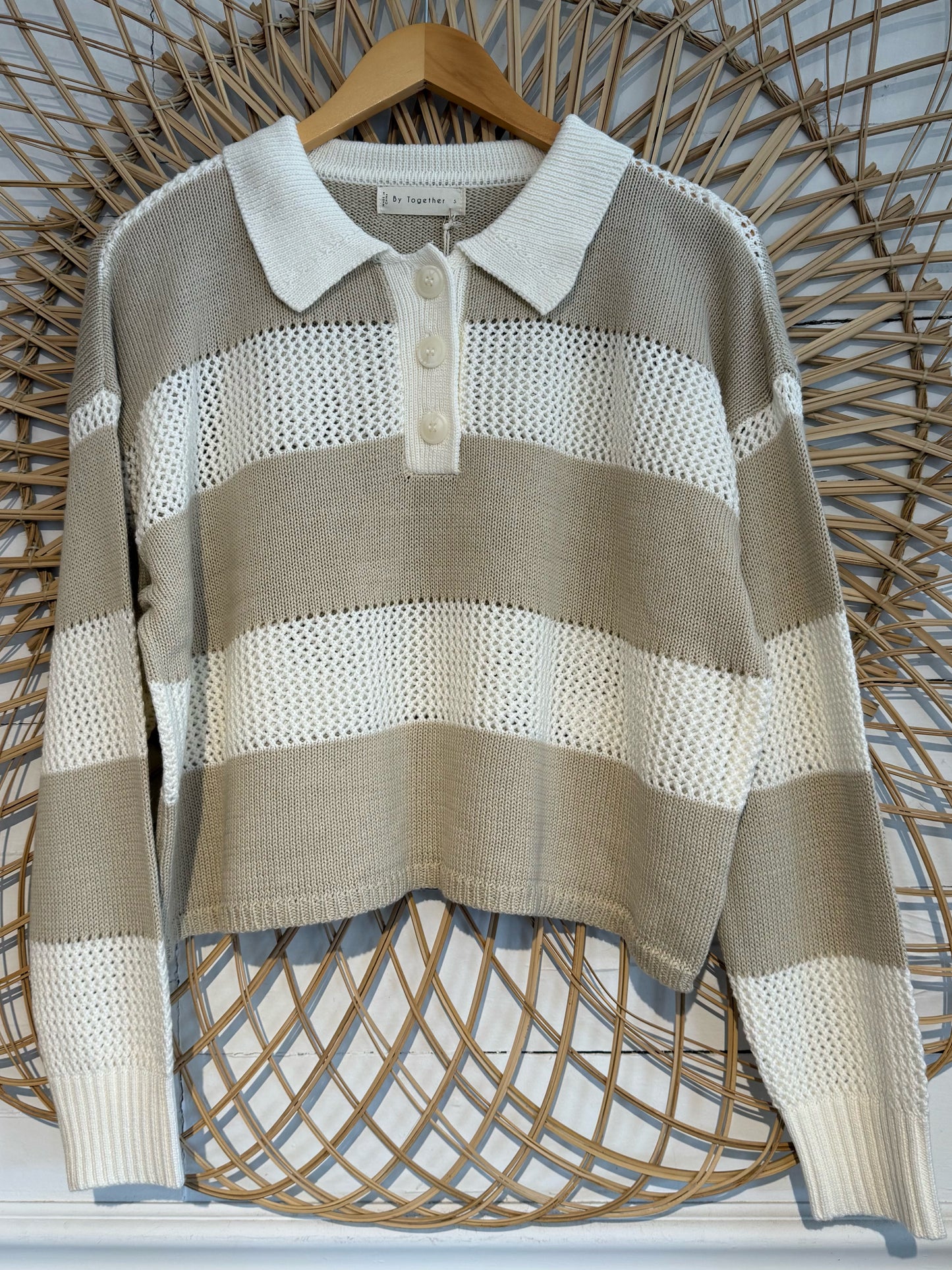 Boho Striped Collared Lightweight Knit Sweater