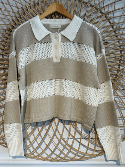 Boho Striped Collared Lightweight Knit Sweater