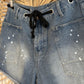 Boho Hipster Lace Up Splatter Paint Cut Off Denim Shorts