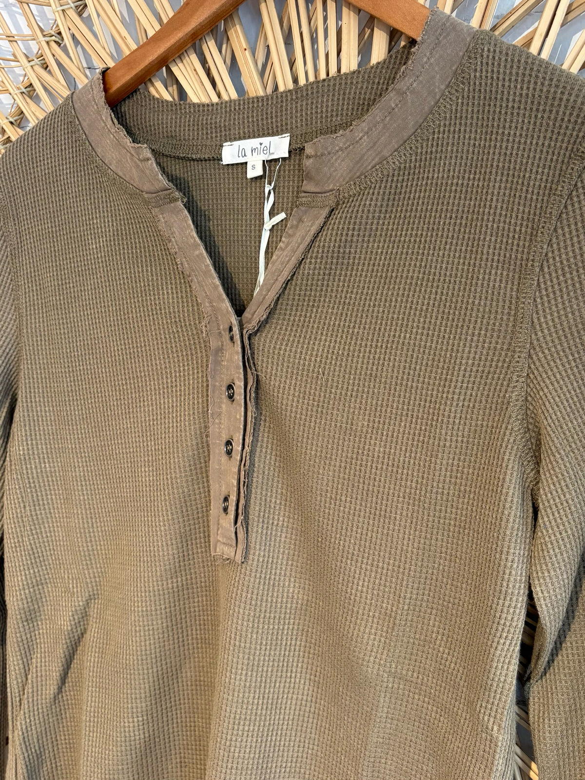 Boho Cozy Waffle Knit Button Front Long Sleeve