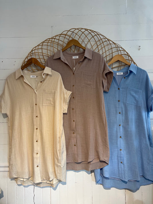 Cotton Button Up Shirt Dress