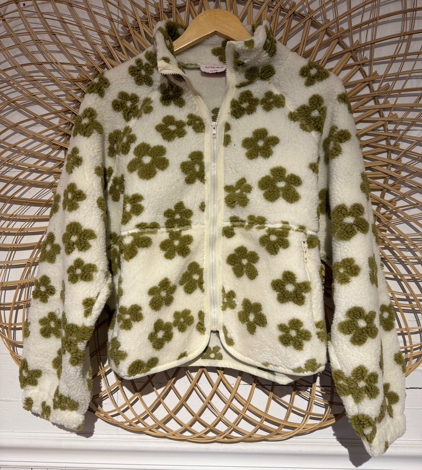 Boho Floral Sherpa Zip Up Jacket