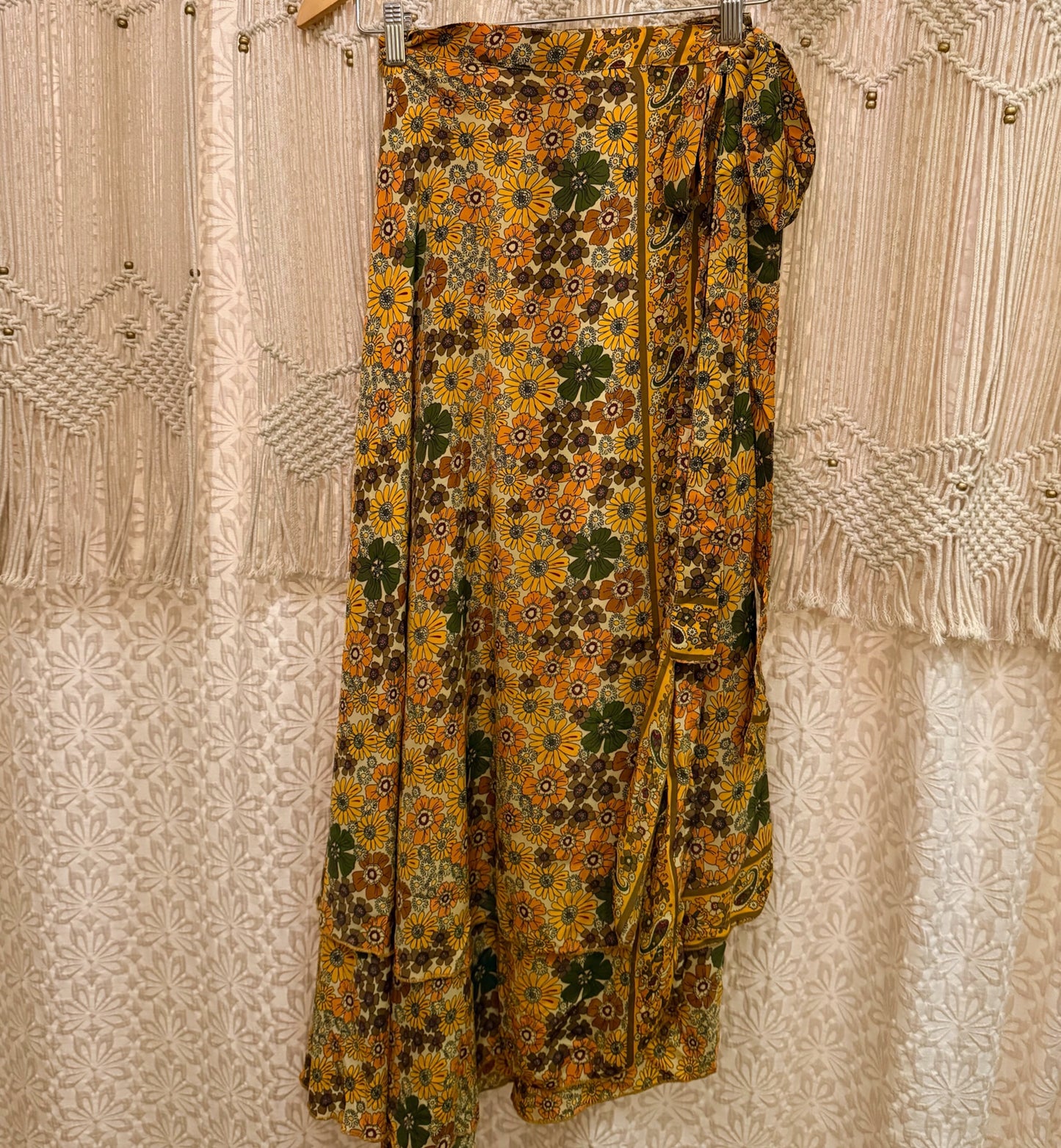 Boho Floral Silk Wrap Skirt