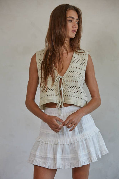 Boho Crochet Tie Front Sweater Vest