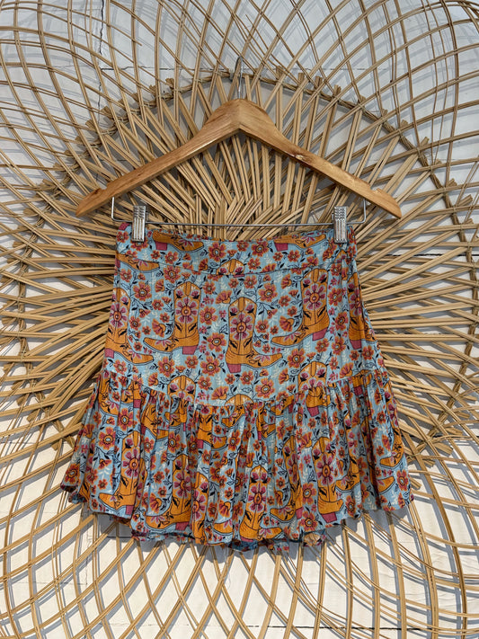 Boho Floral Ruffle Hem Skort